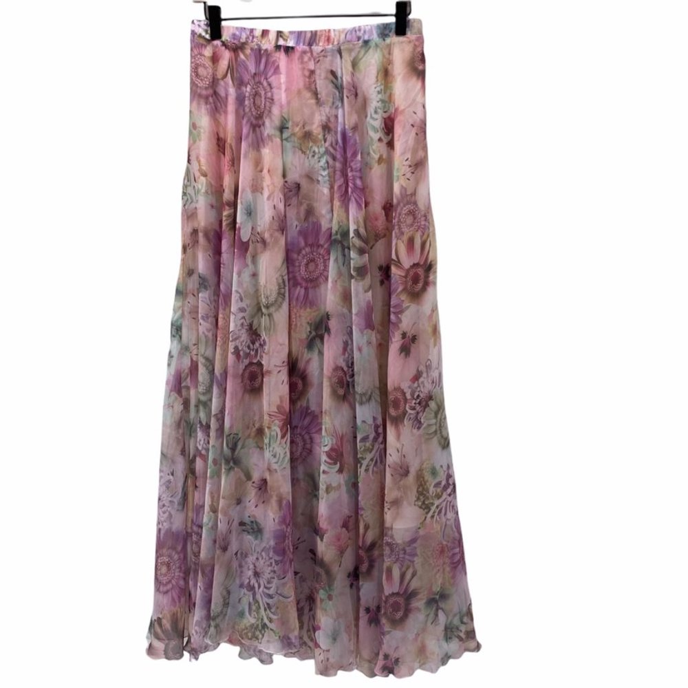 CHICWISH BOLD FLORAL SEMI SHEER LINED MAXI SKIRT M